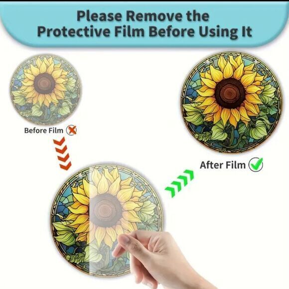 Sunflower Window Hanging, Suncatcher With Metal Chain 5.9 ×5.9 Inches - Picture 5 of 6